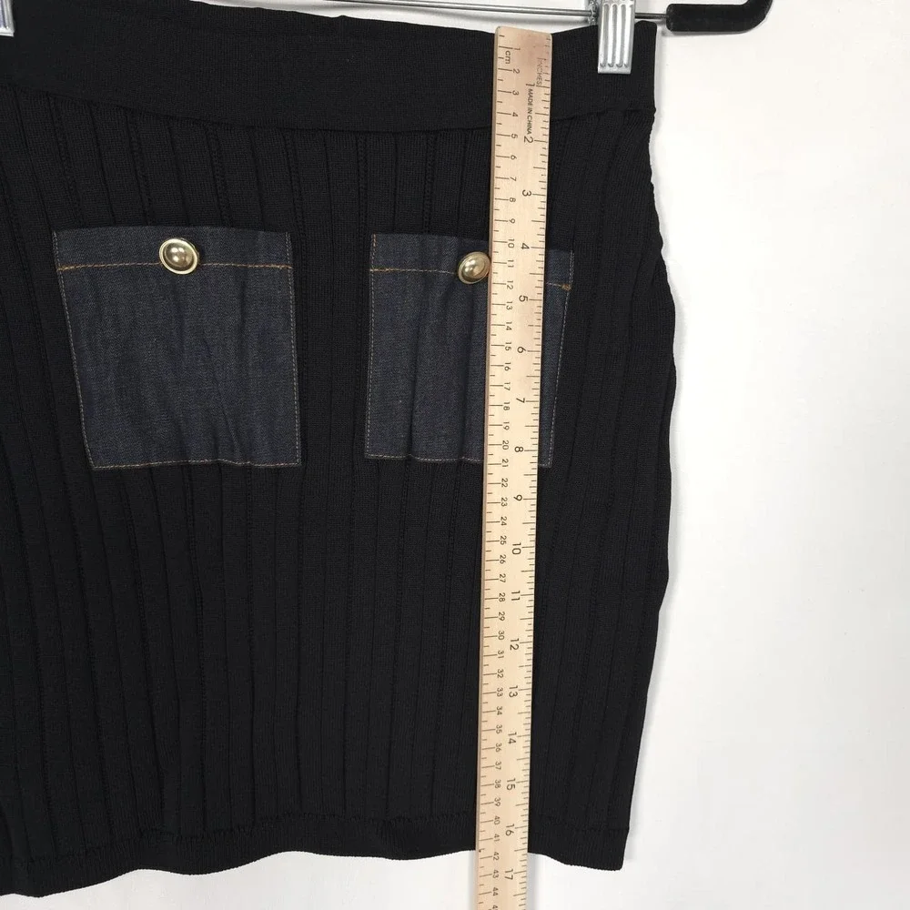 ANTHROPOLOGIE MAEVE Women's New SMALL Denim Pocket Knit Mini Skirt Black 4120